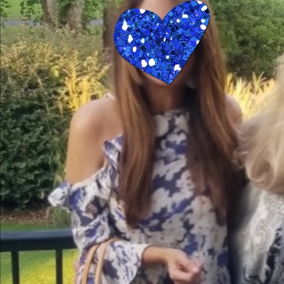 Sim & Sam Blue Floral Cold Shoulder Ruffle Blouse - Picture 2 of 2